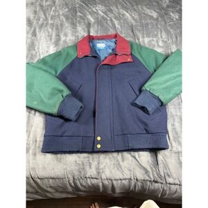 Pendleton Lobo Mens Wool Bomber Jacket M Colorblock Thinsulate Made in USA Navy
